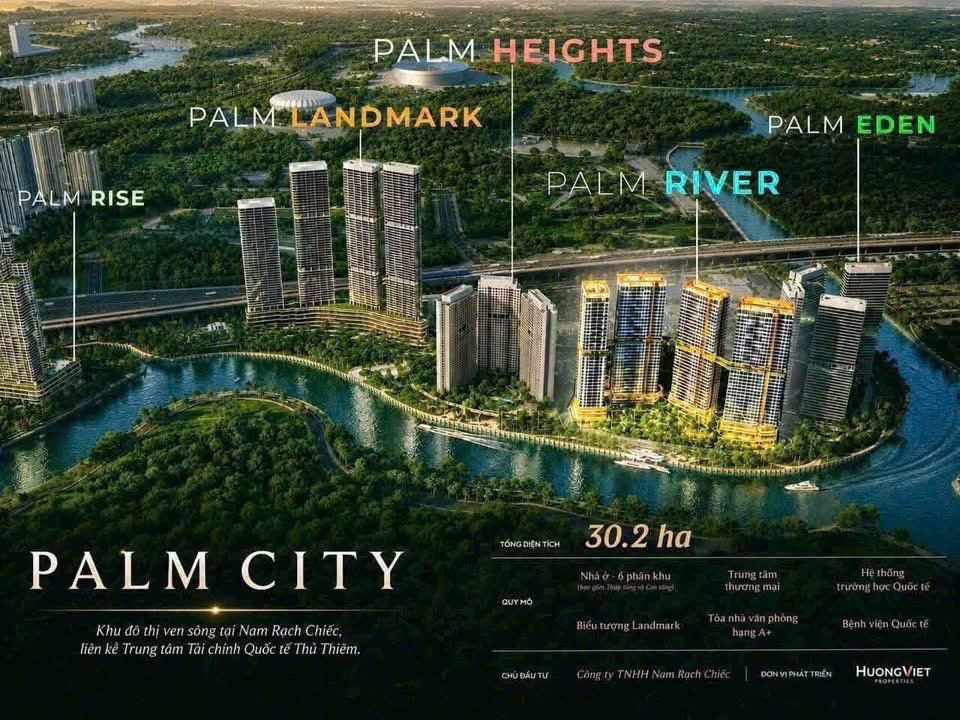 Quy hoạch tổng thể khu đô thị Palm City 30,2ha với 6 phân khu — vị trí phân khu Palm River ven sông
