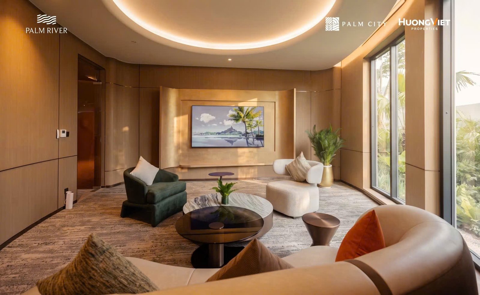 Phòng khách căn hộ 3PN Palm Heights cho thuê