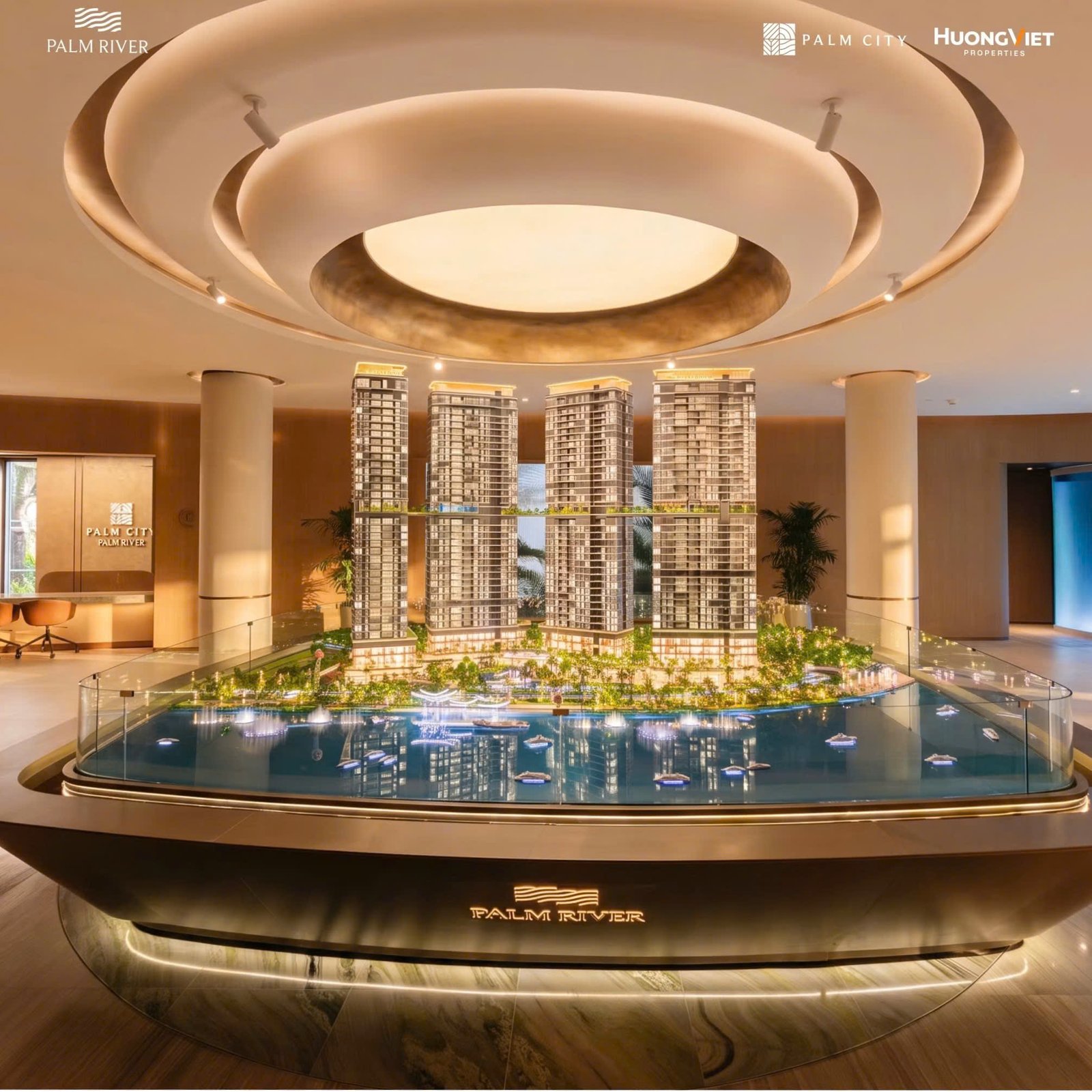 Cận cảnh sa bàn các tháp căn hộ Palm River tại sales gallery Palm City