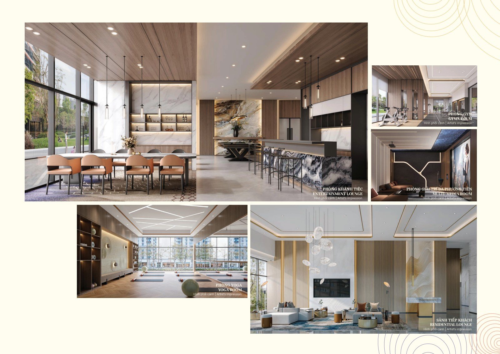 Phối cảnh clubhouse Gladia Heights: phòng gym, yoga, phòng khánh tiệc, sảnh tiếp khách